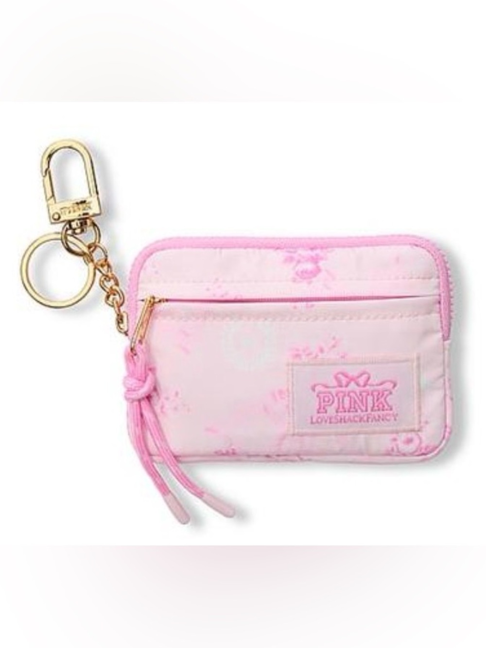 PINK X LoveShackFancy Wallet or Card Holder Keychain Bag Charm Pink Roses